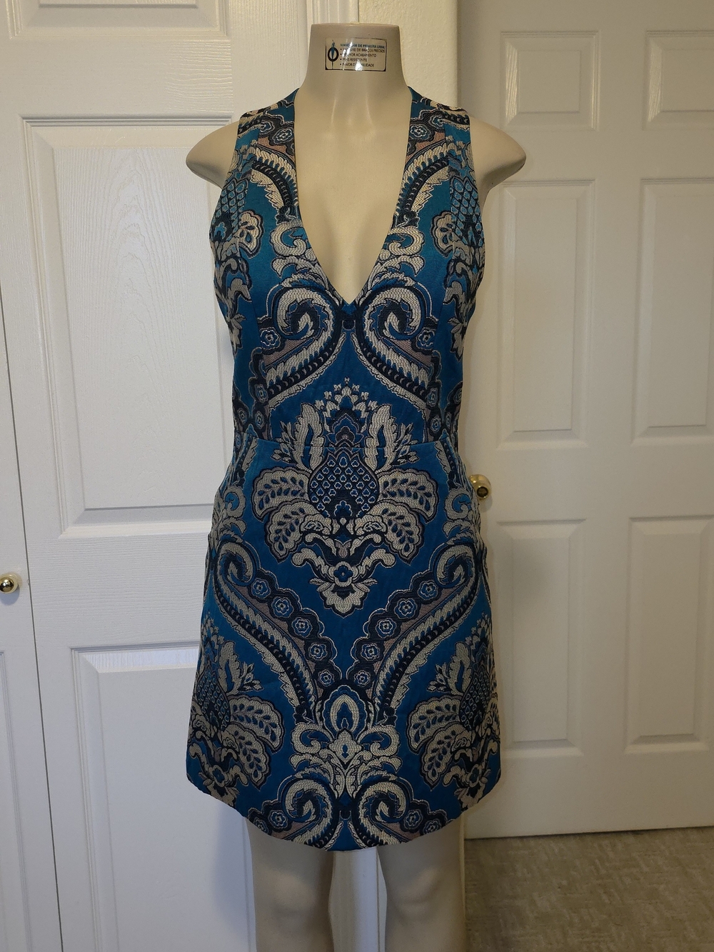 Alice + Olivia By Stacey Bendet Mini Dress With V- Neck Color Turquoise